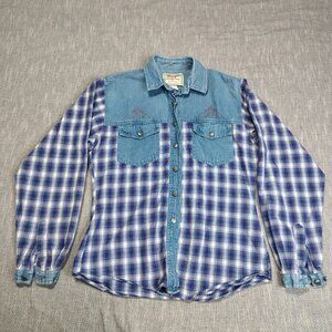 Wrangler Western Shirt Womens Denim Plaid Crenshaw Long Sleeve Wear Embroidered
